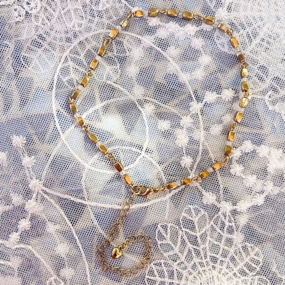 Anklet, Choker or Child’s Gold Box Bead Necklace 12" w 4" Extender - Picture 1 of 9